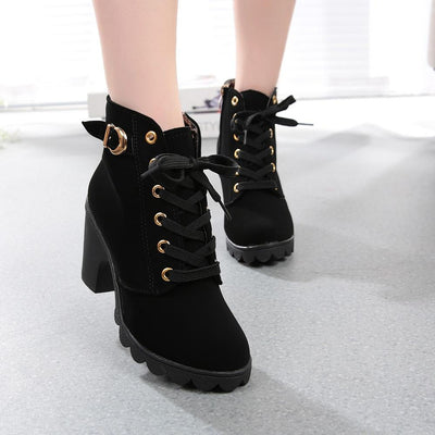 High Quality Solid Lace-up Boots - Niches Store