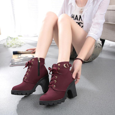 High Quality Solid Lace-up Boots - Niches Store