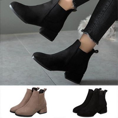 Flock Ankle Boots Slip-on Round Toe - Niches Store