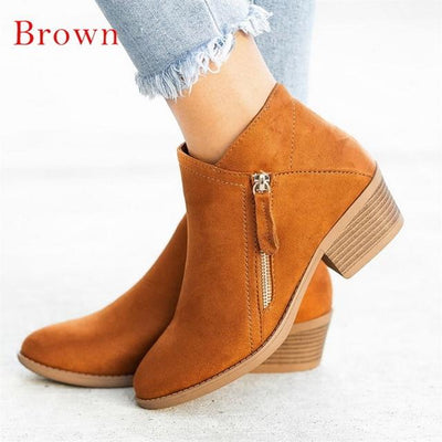 Flock Ankle Boots Slip-on Round Toe - Niches Store