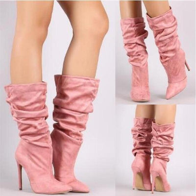 Pleated Mid Calf Boots | High Heels W - Niches Store