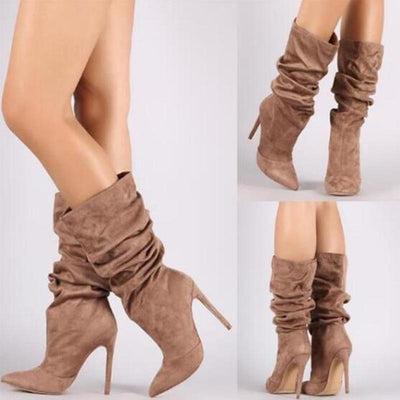 Pleated Mid Calf Boots | High Heels W - Niches Store