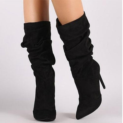 Pleated Mid Calf Boots | High Heels W - Niches Store