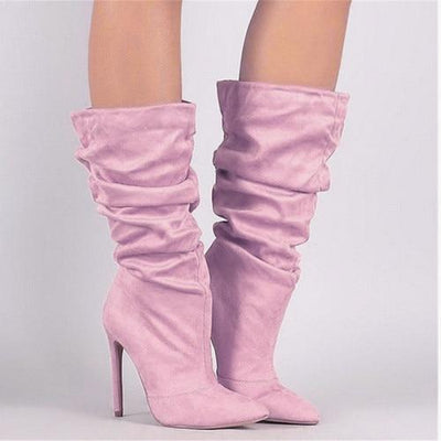 Pleated Mid Calf Boots | High Heels W - Niches Store