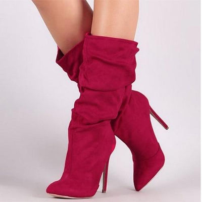 Pleated Mid Calf Boots | High Heels W - Niches Store