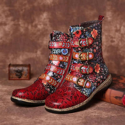 Retro Printed Metal Boots | Zipper Ankle - Niches Store