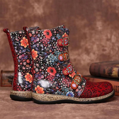 Retro Printed Metal Boots | Zipper Ankle - Niches Store