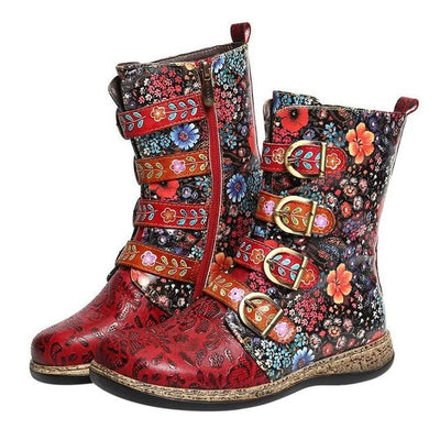 Retro Printed Metal Boots | Zipper Ankle - Niches Store