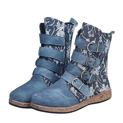 Retro Printed Metal Boots | Zipper Ankle - Niches Store