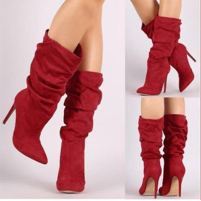 Pleated Mid Calf Boots | High Heels W - Niches Store