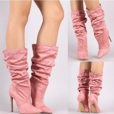 Pleated Mid Calf Boots | High Heels W - Niches Store