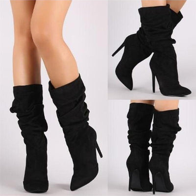 Pleated Mid Calf Boots | High Heels W - Niches Store