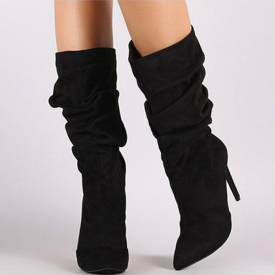 Pleated Mid Calf Boots | High Heels W - Niches Store