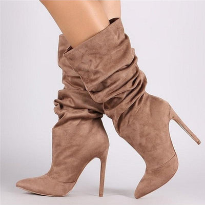 Pleated Mid Calf Boots | High Heels W - Niches Store