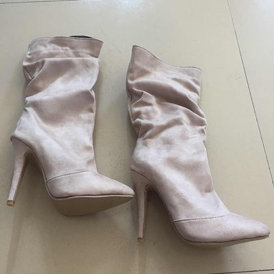 Pleated Mid Calf Boots | High Heels W - Niches Store