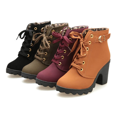 High Quality Solid Lace-up Boots - Niches Store