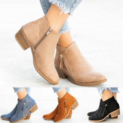 Flock Ankle Boots Slip-on Round Toe - Niches Store