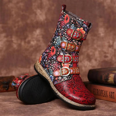 Retro Printed Metal Boots | Zipper Ankle - Niches Store