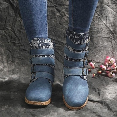 Retro Printed Metal Boots | Zipper Ankle - Niches Store