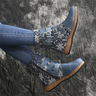 Retro Printed Metal Boots | Zipper Ankle - Niches Store