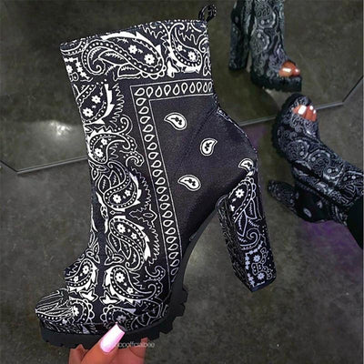 Print Leather Bandana Graffiti Boots - Niches Store