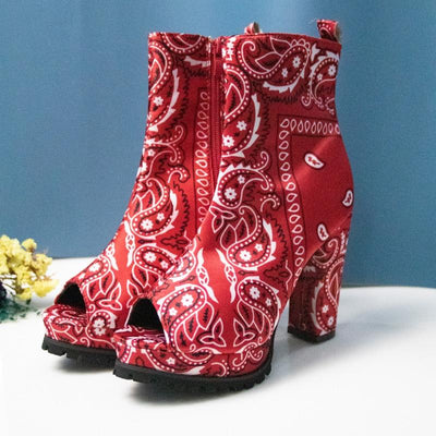 Print Leather Bandana Graffiti Boots - Niches Store