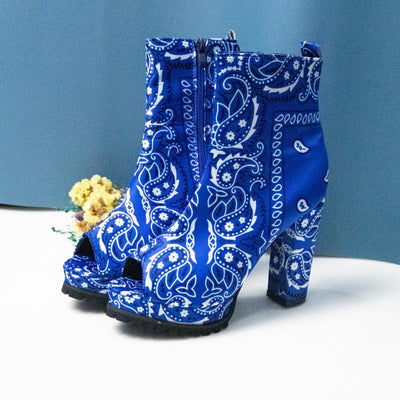 Print Leather Bandana Graffiti Boots - Niches Store