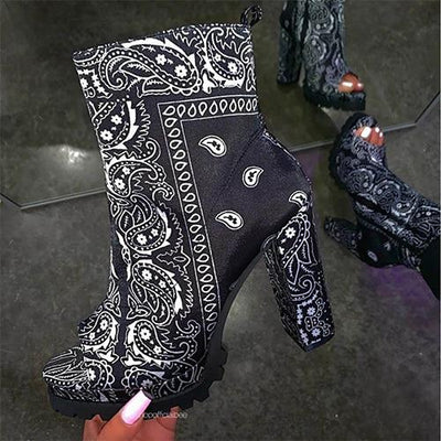 Print Leather Bandana Graffiti Boots - Niches Store