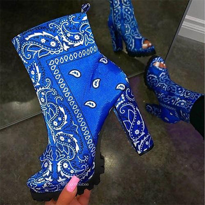 Print Leather Bandana Graffiti Boots - Niches Store