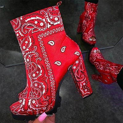 Print Leather Bandana Graffiti Boots - Niches Store