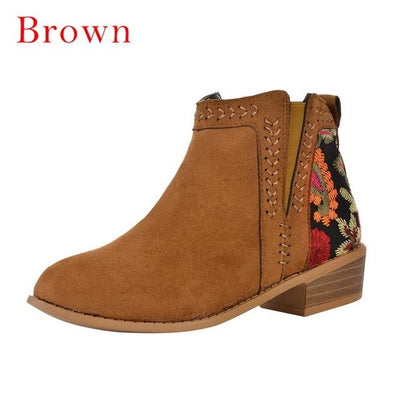 Flock Ankle Boots Slip-on Round | Toe 3.5cm Square Heel - Niches Store