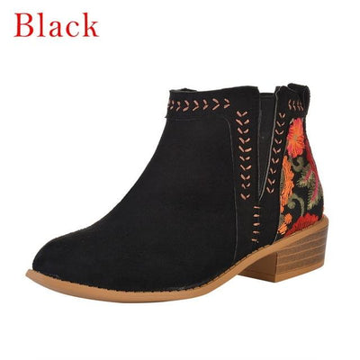 Flock Ankle Boots Slip-on Round | Toe 3.5cm Square Heel - Niches Store