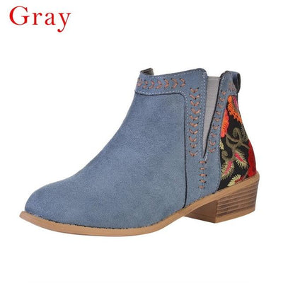 Flock Ankle Boots Slip-on Round | Toe 3.5cm Square Heel - Niches Store